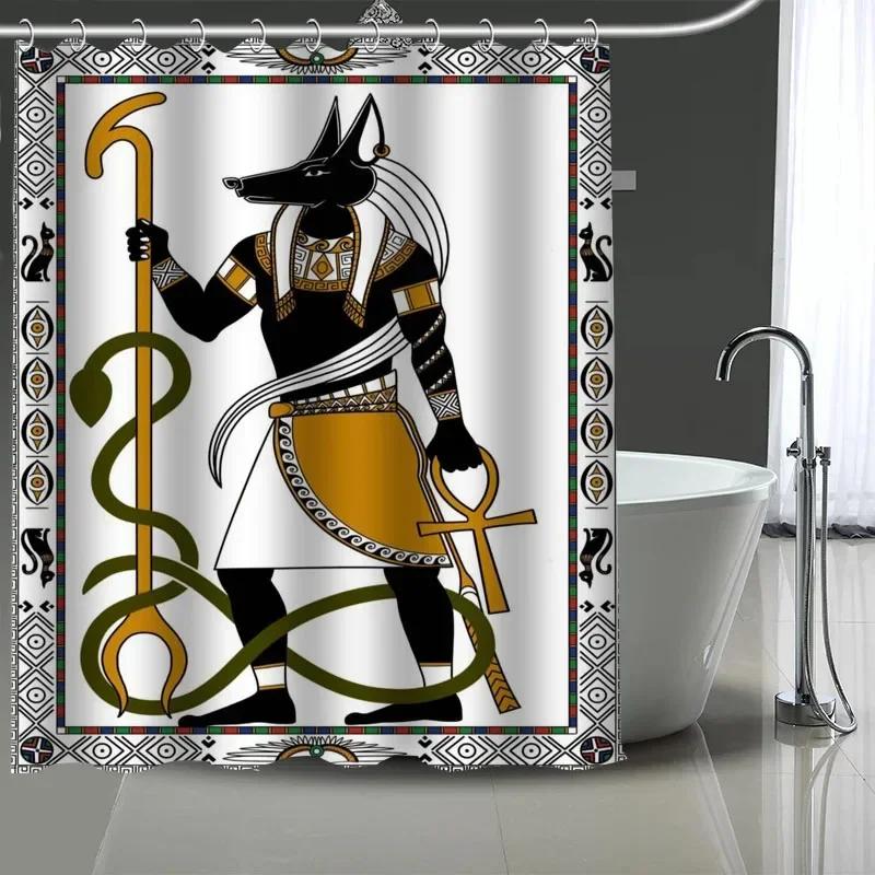 Egyptische Anubis Egyptische Cultuur Grote Douchegordijn, Waterdicht Polyester Stof Met 12 Haken, Huis Decoratie