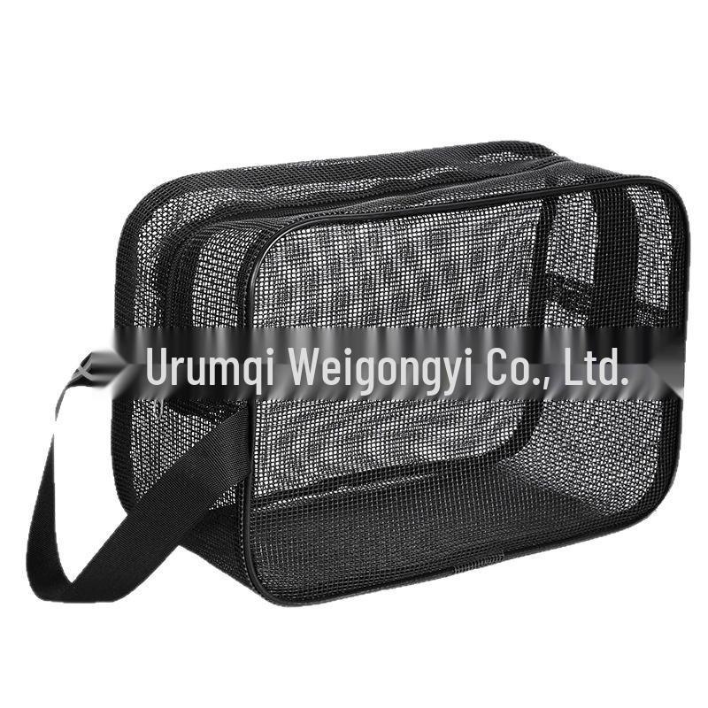 Men's Black Leak-Proof Mesh Toiletry Bag for Bathing, Fitness, and Travel