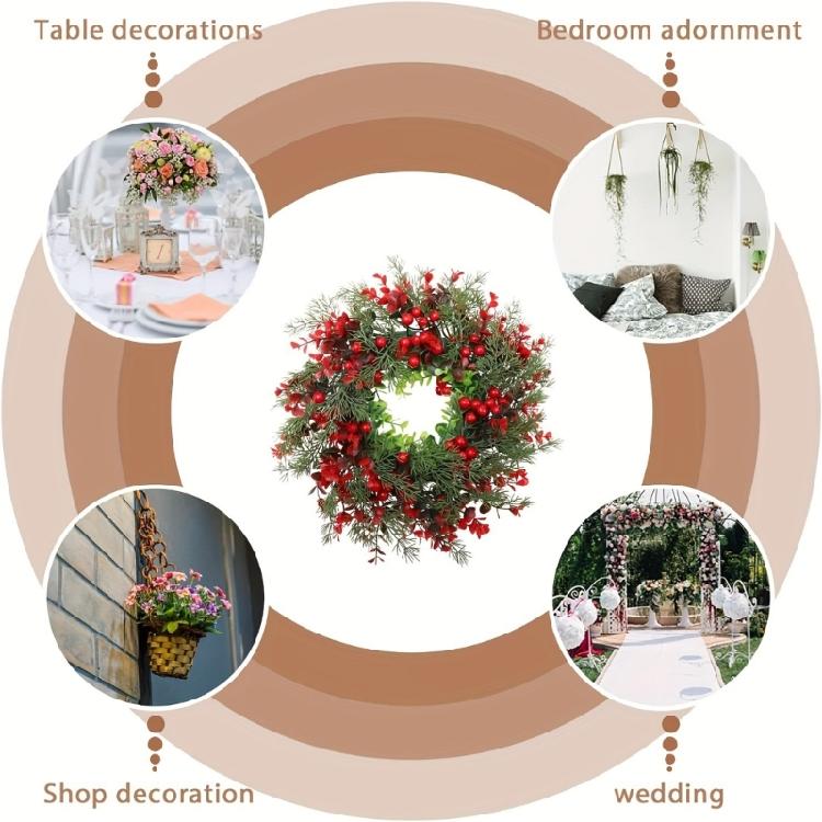 Multipurpose Large Green Leaves Christmas Wreath with Berries Designs for Festival Garden and Party Decorations