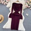 Sexy Bodycon V Neck Flare Pletené šaty s dlouhým rukávem Elegantní Elegantní Vestidos Podzimní Ženy Módní Hip zavinovací šaty