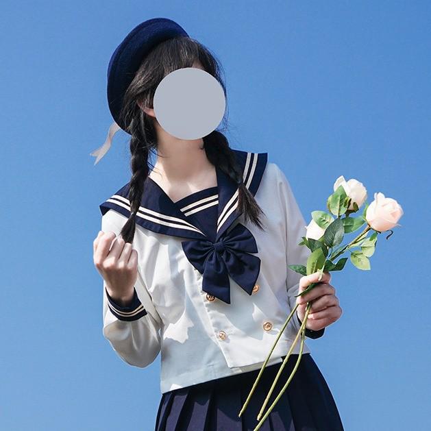 

Оригінальний двобортний костюм JK: Базова довга спідниця в моряцькому стилі, натхненна студентським стилем, для весни та осені S