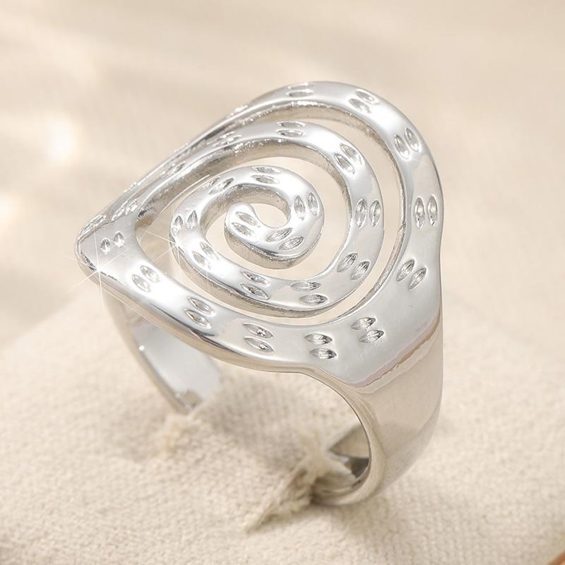 Vintage Hand Carved Hollow Spiral Women's Ring CopperColor Metal Geometry Daily Wear Party Jewelry Anniversary Gift