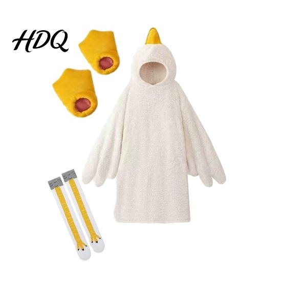 Goose Onesie Costume 1 Set Blanket Hoodie Unisex Cartoon Pajamas Set Oversized Soft Warm Adult Hooded Bodysuit with Yellow Beak Design Winter Party
