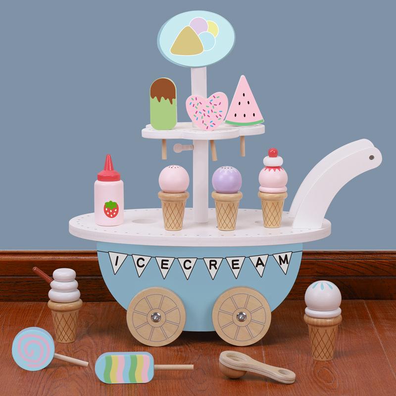 American-Style Wooden Ice Cream Cart Toy for Children s Educational Role-Play
