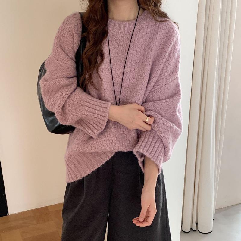 

Вязаный свитер с круглым вырезом и узором из ананасов большого размера для женского осенне-зимнего сезона, новый свободный повседневный пуловер с длинными рукавами для женщин One size