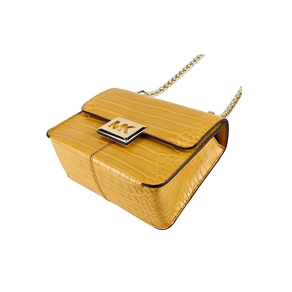 Michael Kors MK Sonia Large Logo Gold Buckle Flap Chain Crocodile Pattern PVC Shoulder Crossbody Bag Small Women Bags Yellow 35F1G6SS1E-MARIGOLD