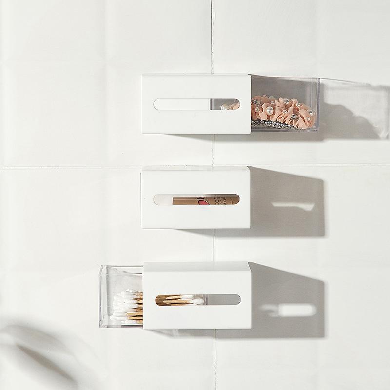 Wall Mounted Storage Box Bathroom Cosmetic Cotton Swabs Jewelry Storage Box Home Office Sundries Clips Hairpin Drawer Storage