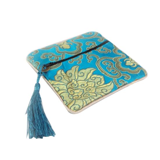 Stickerei-Blumensäckchen, quadratisch, Glückstasche, Quaste, Reißverschluss, Schmuck-Aufbewahrungstasche