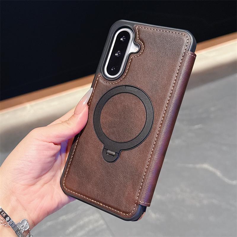 

PU Leather Card Wallet Flip Case For Samsung Galaxy A56 A36 A26 A16 A55 A35 A15 A17 Magnetic Magsafe 360 Rotat Ring BracketCover For Galaxy A17