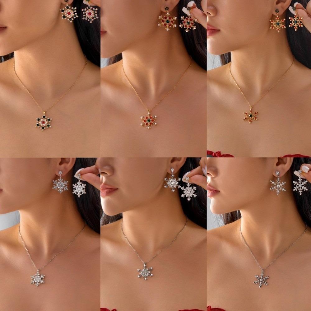 Rhinestone Xmas Dangle Earrings Zinc Zinc Zinc Alloy Snowflake Necklace Unique Christmas Jewelry Set  Girl