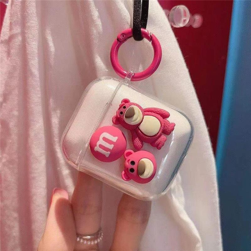 Cute Cartoon Strawberry Bear Pink Girl Heart Earphone Case Is Suitable For Airpods 1 Generation/2 Generation/3 Generation Airpods 1st/2nd generation