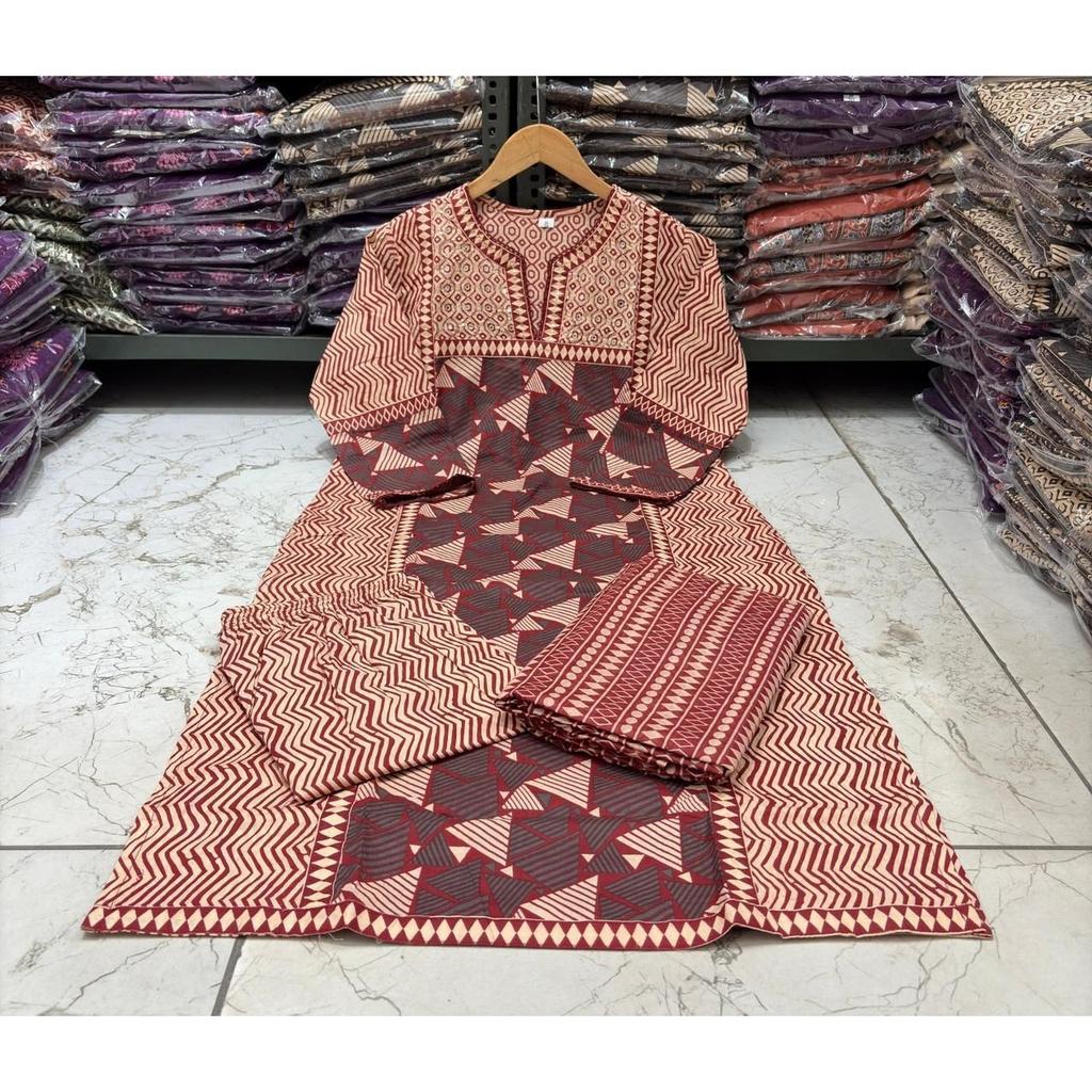 Beautiful Jaipuri Printed Kurti Pant Dupatta Set Women's Casual Wear Salwar Suit