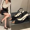 Temperament Royal Sister Single Shoes Women's Summer Metal Pointed Heel Spring New Versatile Black Patent Leather Baotou Sandals