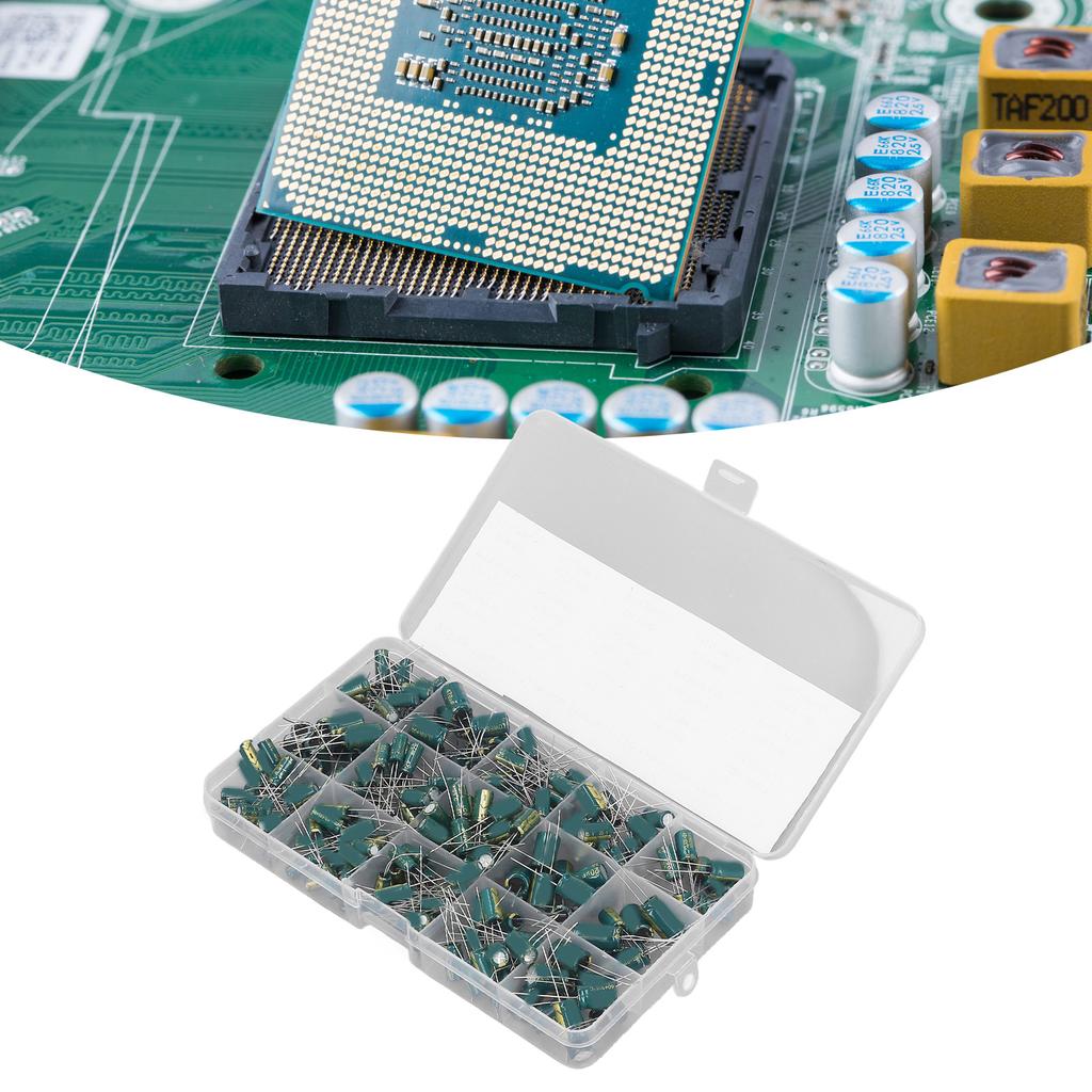 225PCS 15 Values Capacitor Assortment Kit In Line Type Aluminum Electrolytic Capacitors 16‑50V 1‑470