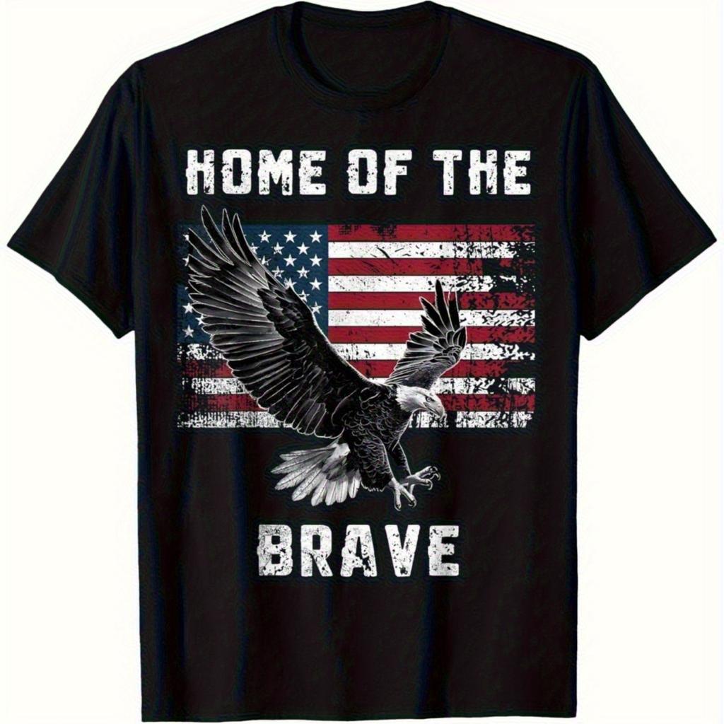 Brave Home Patriotic Eagle American Flag TShirt 100 Cotton ONeck Short Sleeve Summer Casual Mens Tshirt Streetwear