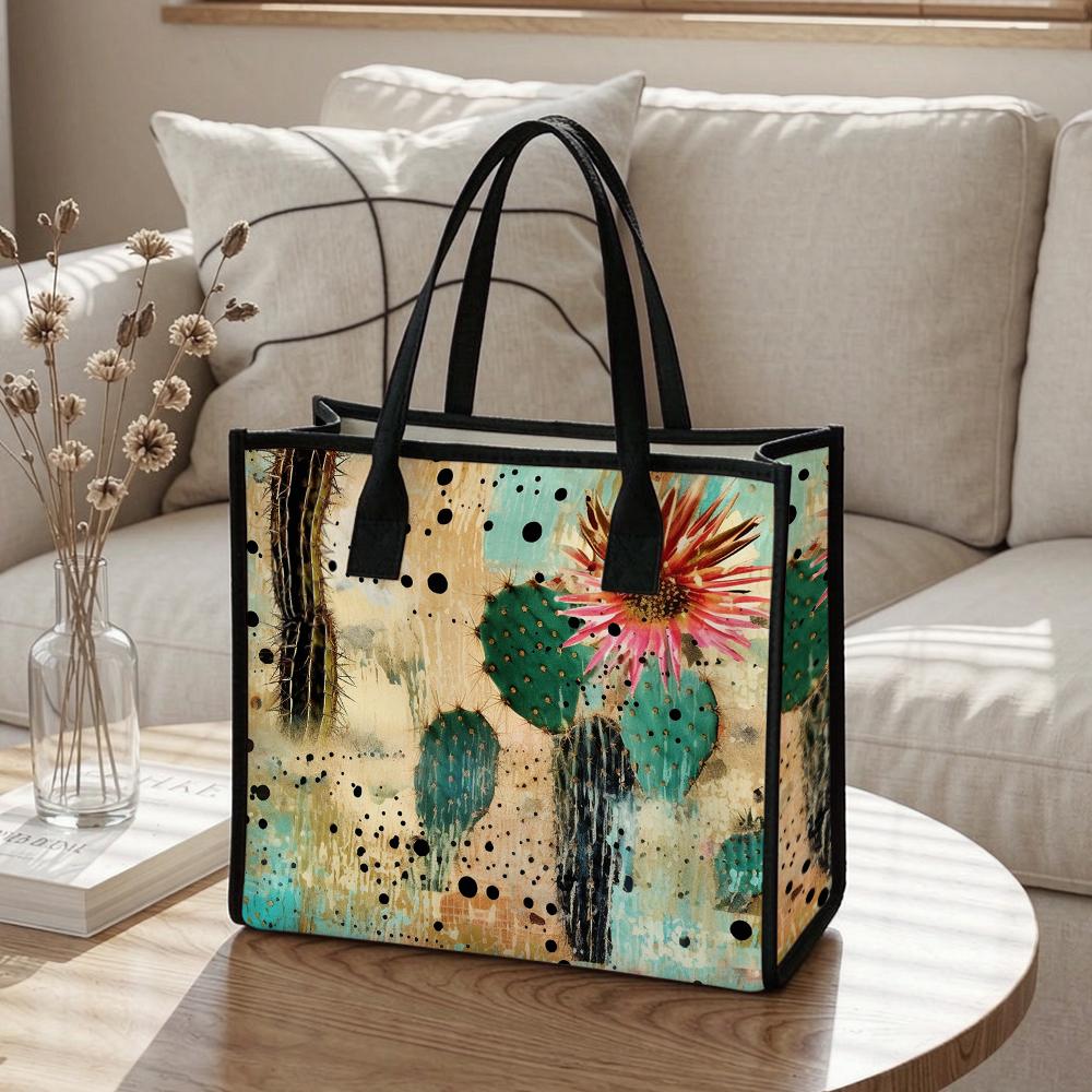 Desert Cactus Printed Casual Tote Bag Large Capacity Reusable Daily Shoulder Bag for Shopping Travel
