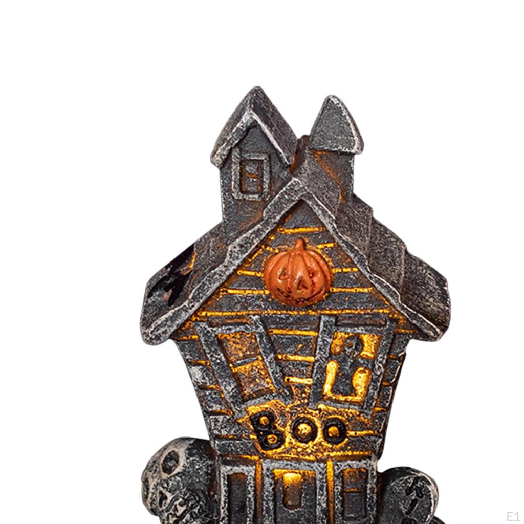Mini Haunted House with Light Halloween Table Decoration Miniature Sculpture Ornament Lighted
