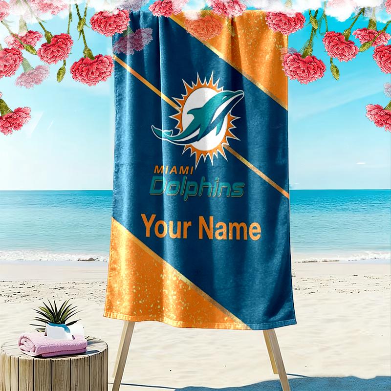 Custom NameDolphins Team Name Beach Towel Soft Microfiber Summer Towel Quick Dry Absorbent Towel for Beach Swimming Pool Travel
