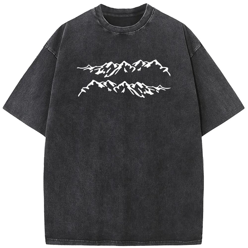 Mountain Men/Women Washed T-Shirt 230g Cotton Funny Loose Bleached Tshirt Retro Hip Hop Bleach T shirt Tops S разноцветный