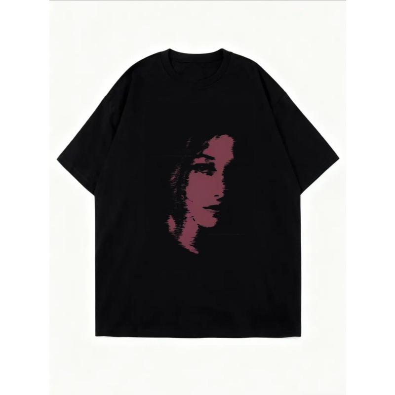 White Oversized T Shirt With Abstract Burgundy Print For Casual Wear