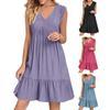Summer Cotton Linen Dress for Women Casual Sleeveless V Neck Mini Tank Dress Tiered A-line Flowy Beach Sundress