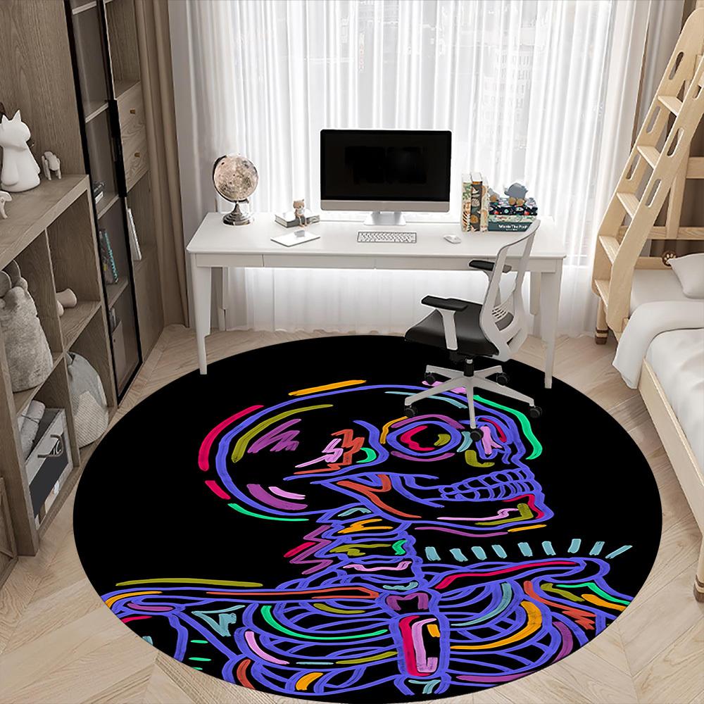 1pc SkelePop Office Round Area Rug, Indoor Mat Suitable ForOffice, Under Office Chairs Bedroom Living Room Home Decor, Room Deco  D057