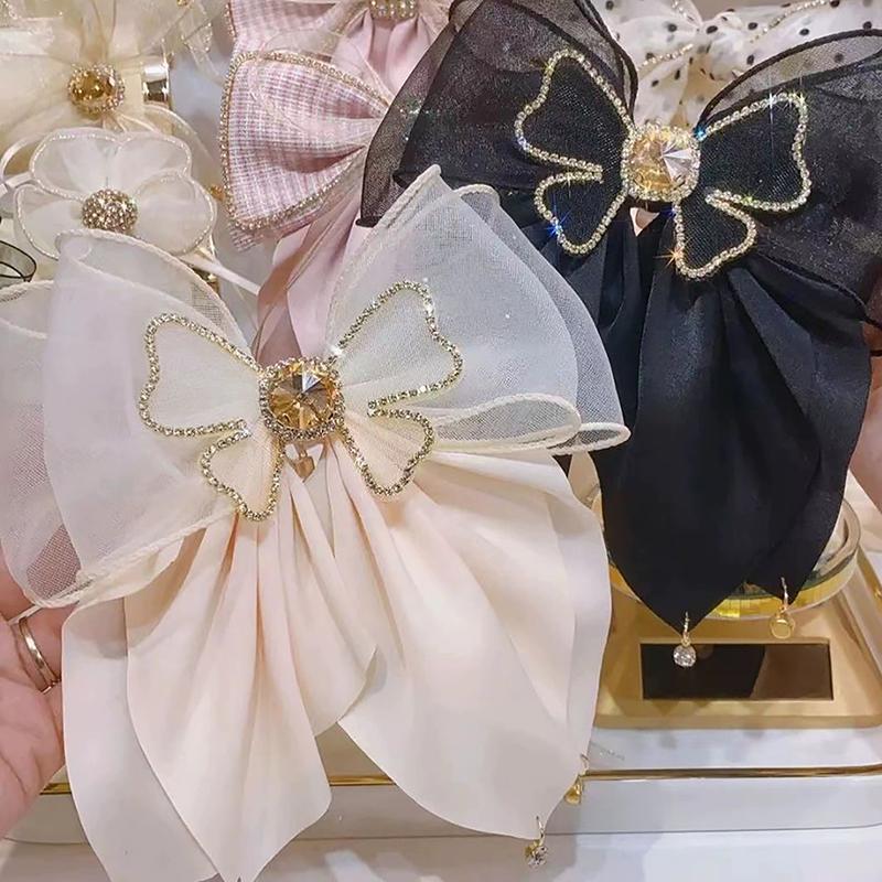 Korean Style Sweet Fashion Girls Princess Hair Clip Rhinestone Big Bow Hairpin For Women Headwear Spring Clip Hair Accessories