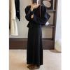 Knit Skirt Women Autumn Winter High Waist Slim Black Elegant French Draping A-Line Long Skirt