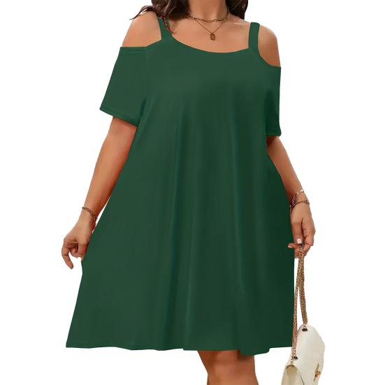 Women's Summer Off Shoulder Mini Dress Short Sleeve Flowy A-line Dress Casual Loose Beach Vacation Sundress