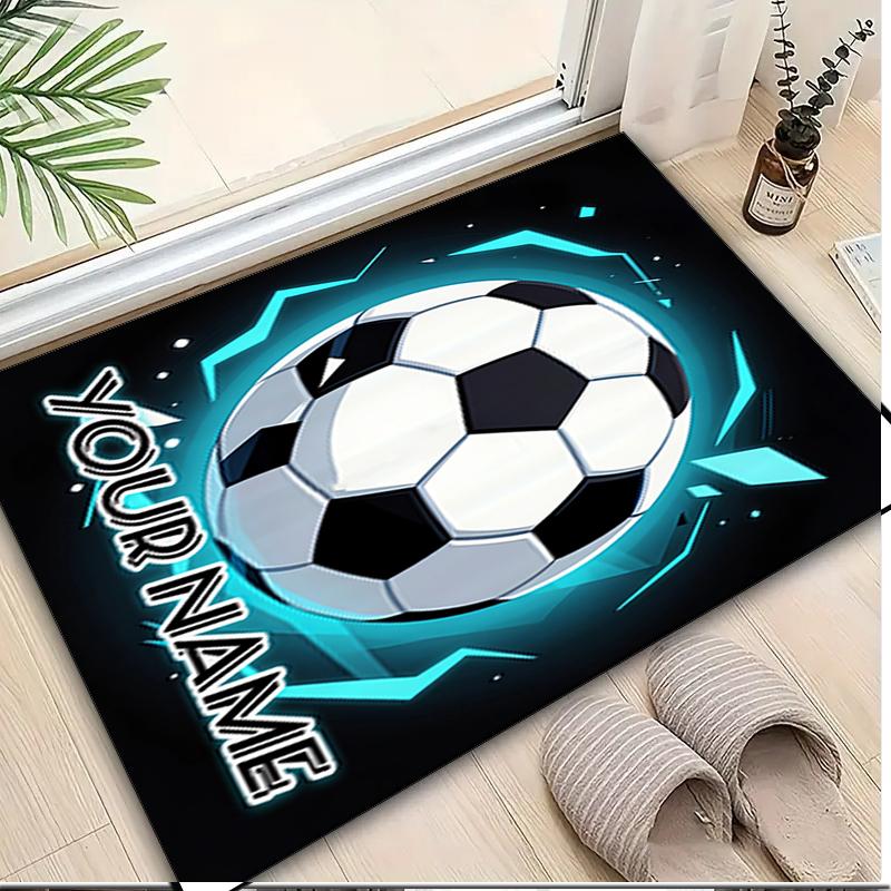 1PC Custom Name "Your Name Soccer Emblem" Theme Floor Mat Ideal for Living Room, Game Rooms, Office, Bedroom, Office Floor Mat , Floor Mats for Home