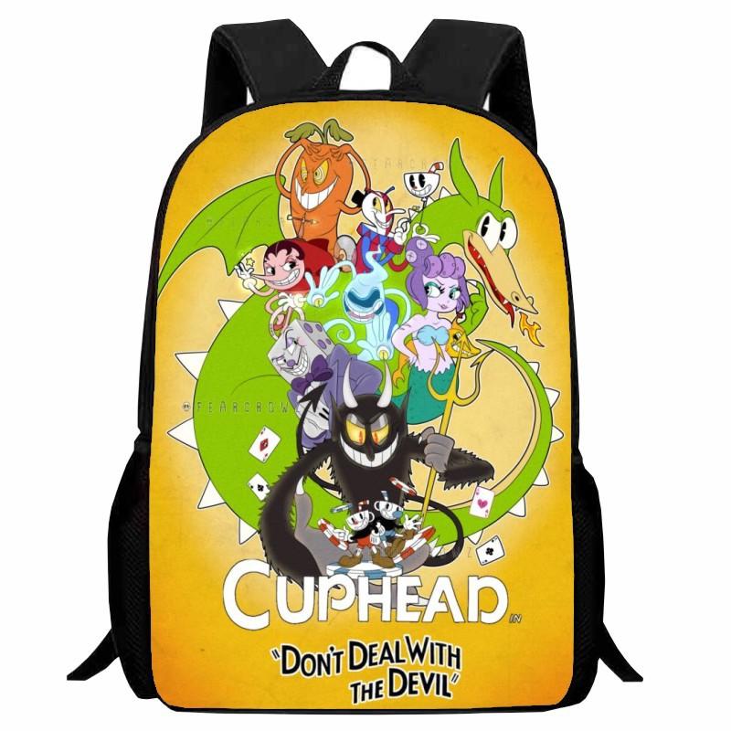 Cuphead Student Backpack Cartoon Teacup Head Backpack Lightweight 123 Grade Boys and Girls