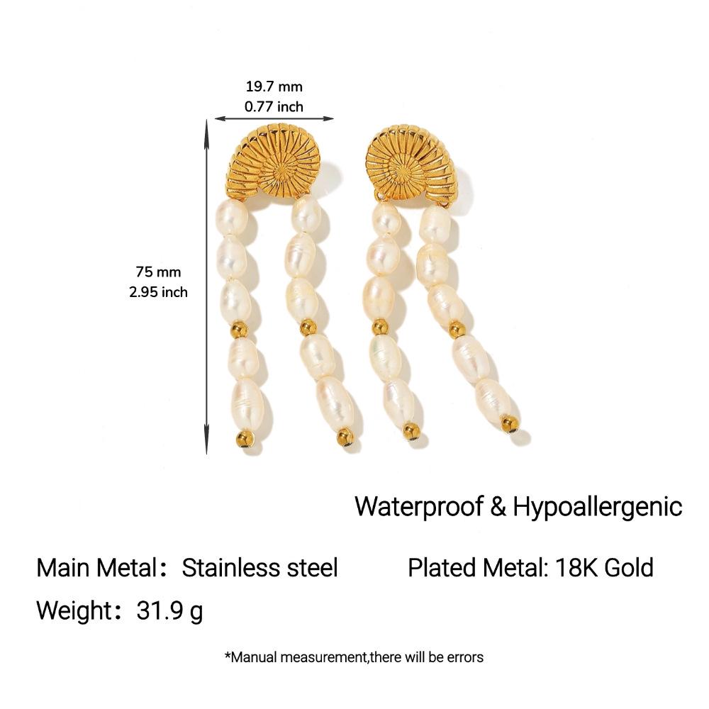 Yingtai European-American Ocean Style Titanium Steel Earrings with Imitation Pearls, Fine Polish, Vacuum-Plated 18k Gold
