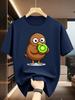 Unisex Crew Neck Tee Cartoon Kiwi Bird With Fruit Print Short Sleeve Oversized Male Daily Casual Soft Breathable Basic Wear Top
