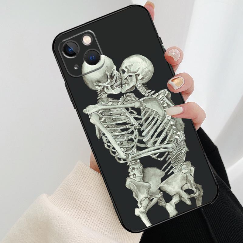 

Подходит для чехла для мобильного телефона iPhone16, нового парного черепа, модного мужского чехла для мобильного телефона с ужасами на Хэллоуин. 15plus