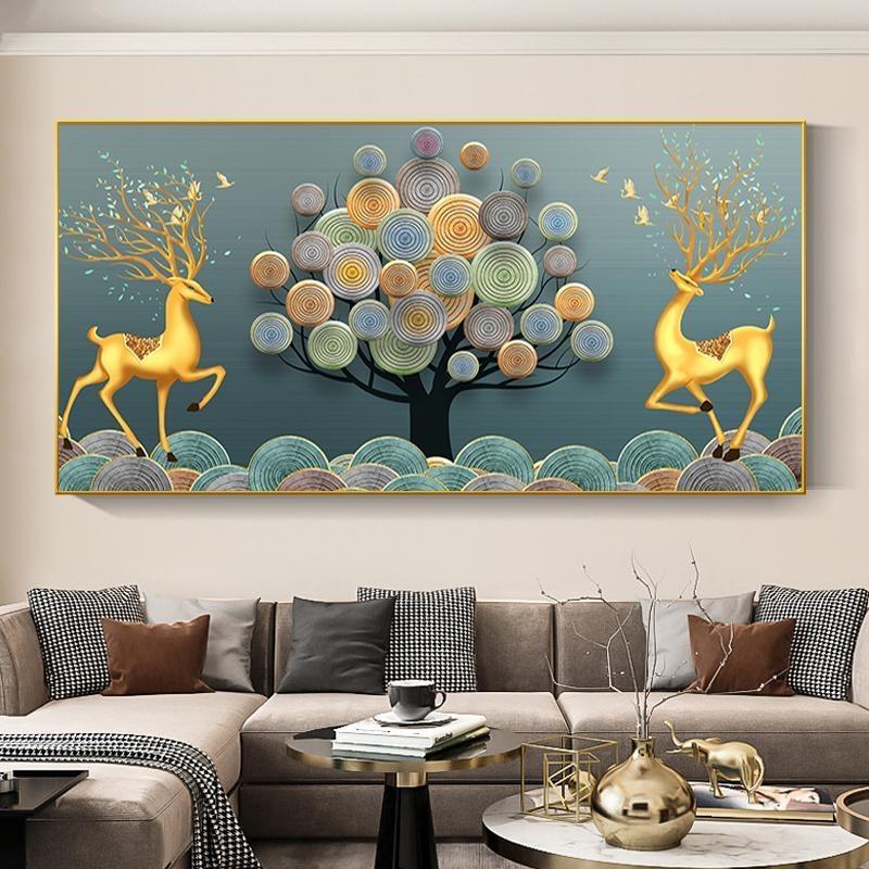New Elk Diamond Painting Full Diamond Living Room Diy5d Tiled Point Diamond Embroidery Cross Embroidery Fortune Tree Nordic Light Luxury Mosaic Art