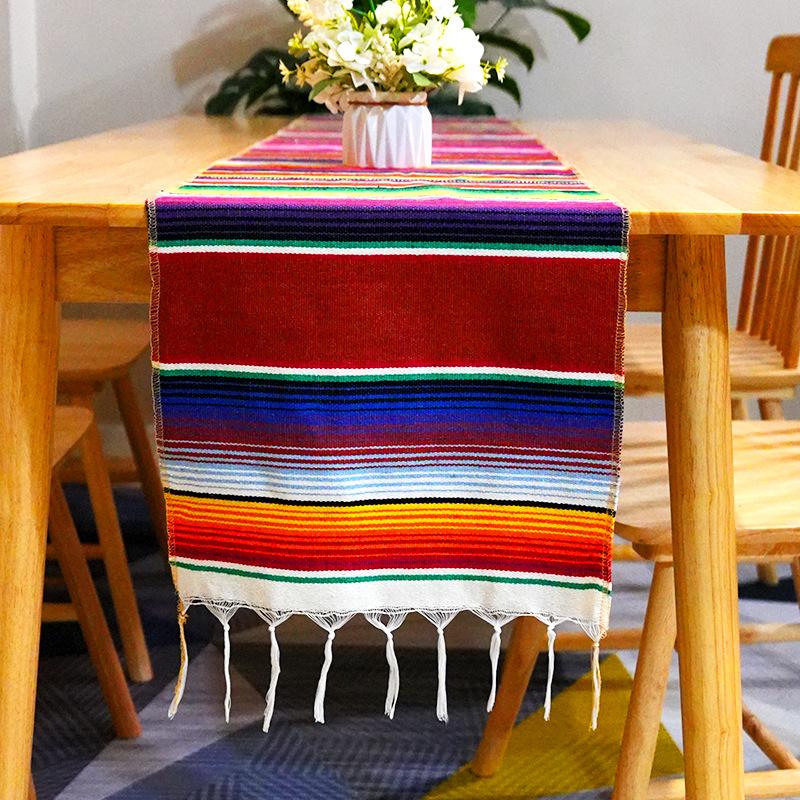 Mexican table flag blanket party tablecloth woven tablecloth fringed blanket Mexican tablecloth striped blanket