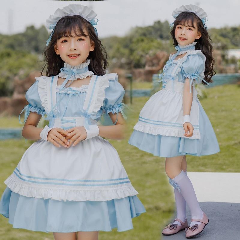 Blue Alice Girls Maid Clothing Girls Cute Lolita Dress Kids Princess Dress Lolita