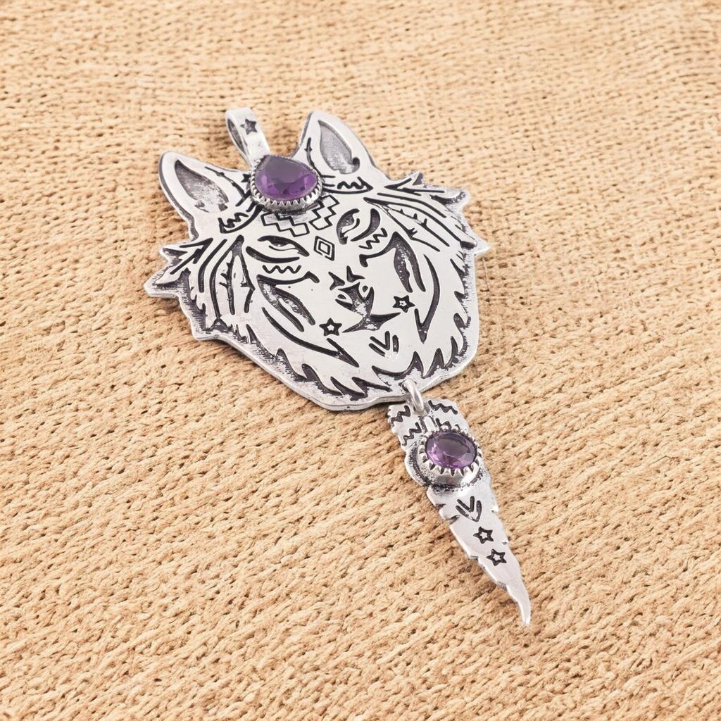 Natürlicher Amethyst 925 Sterlingsilber Oxidierter Schmuck Anhänger 4" Geschenk für Sie CP-26-2