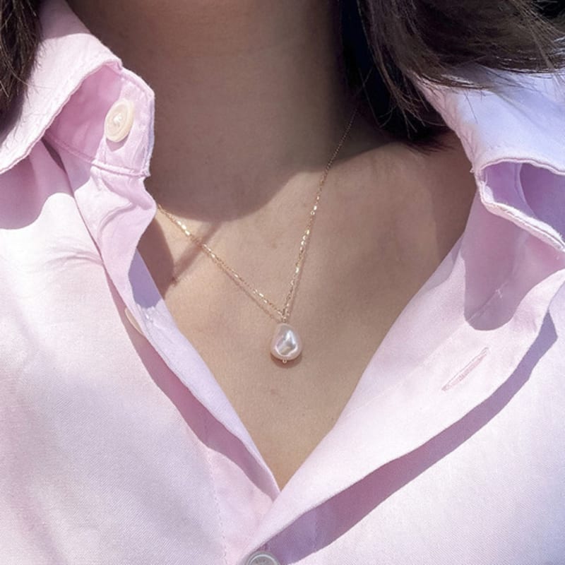 

modernlike 14k gold-filled silver baroque chain freshwater pearl necklace Yellow Gold