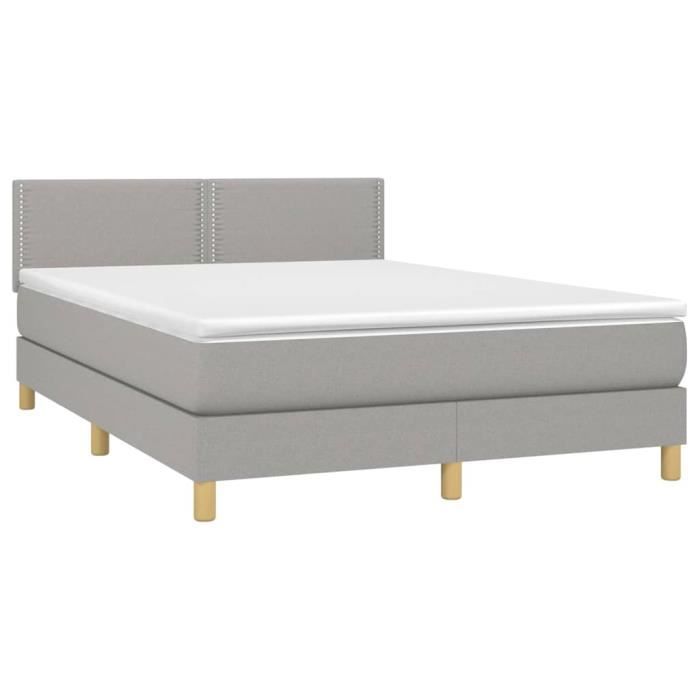 3140537 vidaXL Lit à sommier tapissier avec matelas Gris clair 140x200cm Tissu