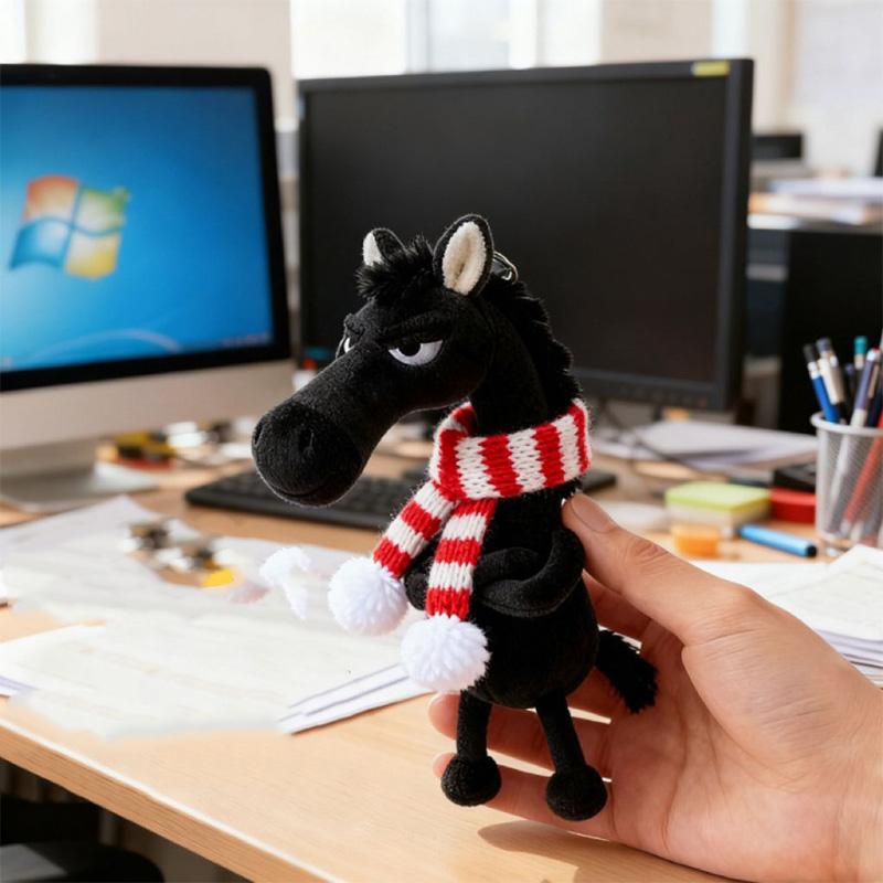 Black Horse Keychain Plush Toy Backpack Pendant Decoration Year The New Gifts of S for Cuddly Stuffed Fluffy Huggable Kawaii Comfort Adorable Soft
