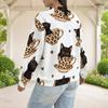 Women Plus Size White Leopard Star Heart Printed Long Sleeve Baseball Collar Jacket With Pockets