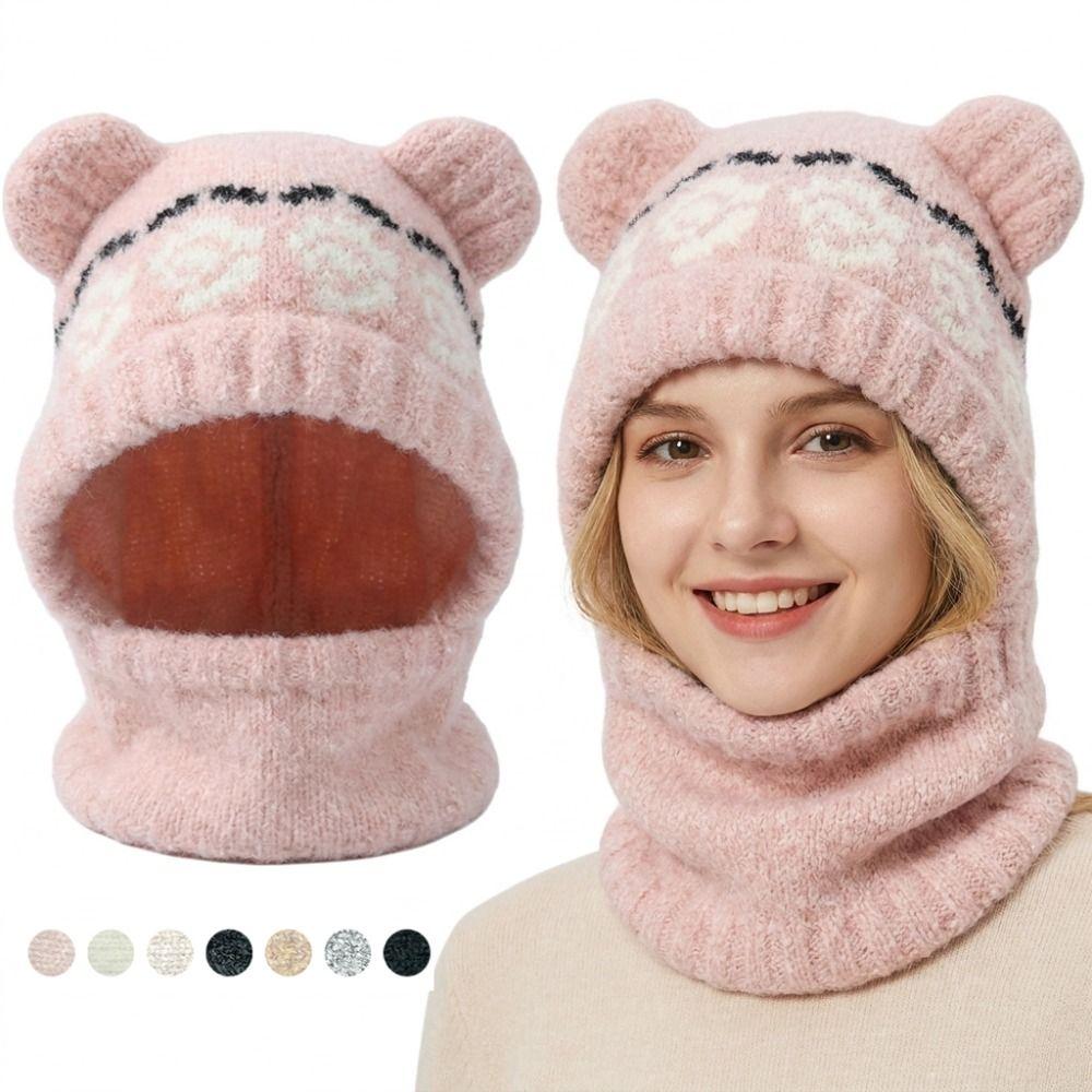 Slouchy Bear Ears Knit Hat Warm Plush Beanie Cap Soft Ear Protection Hat Cold Weather