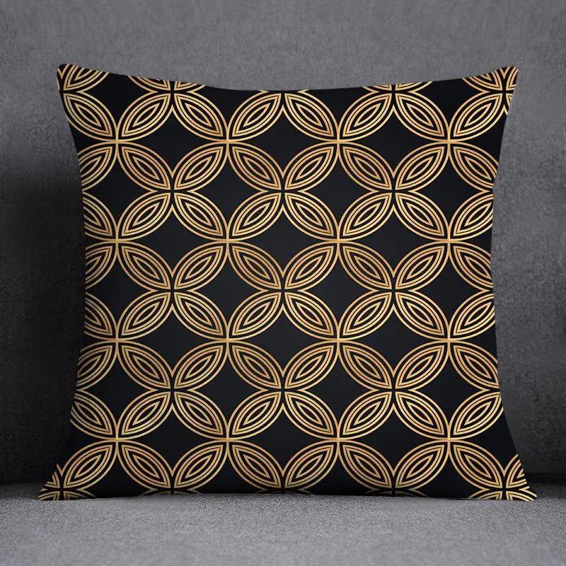 Quadratischer Kissenbezug mit geometrischem Blumenmuster in Schwarz und Gelb, dekorativer Kissenbezug für Zuhause und Büro