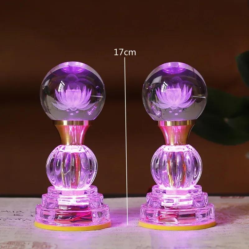 Household LED Crystal Lotus Lamp, Buddhist Decorative Accessories, Seven Color Buddha Supply Lamps, Prayer, Feng Shui, Plug-in
