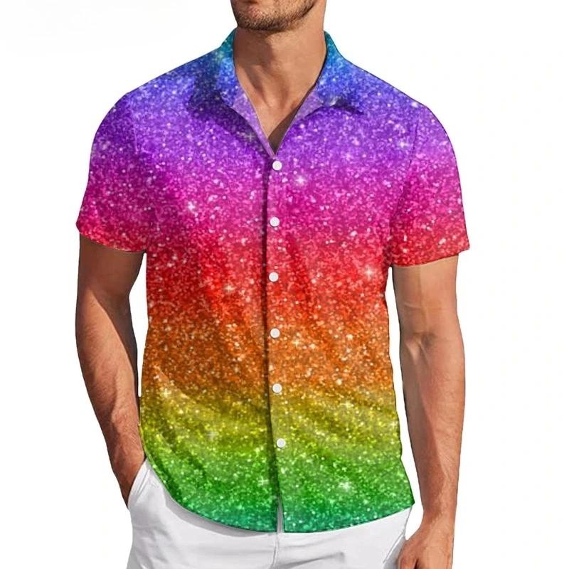 3D Printed Sparkle Rainbow Beach Shirt Men Summer Classic Casual Shirts Summer Short-Sleeve Harajuku Plus Size Women Blouses