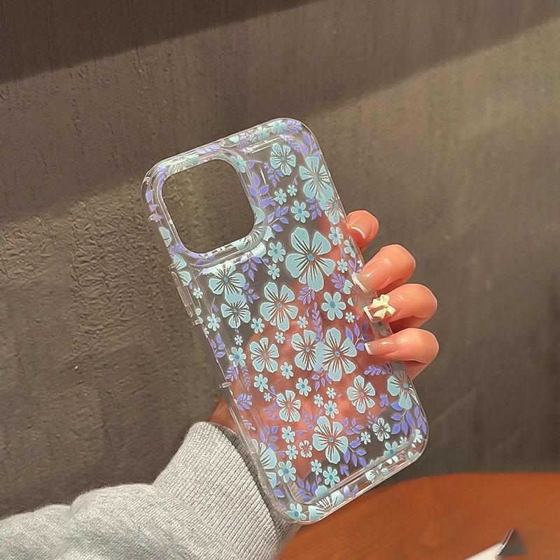 Simple Ins Blue Small Floral Apple 14 Mobile Phone Case iPhone13 Premium 12 Transparent 11 Anti-drop X Soft 15 Women