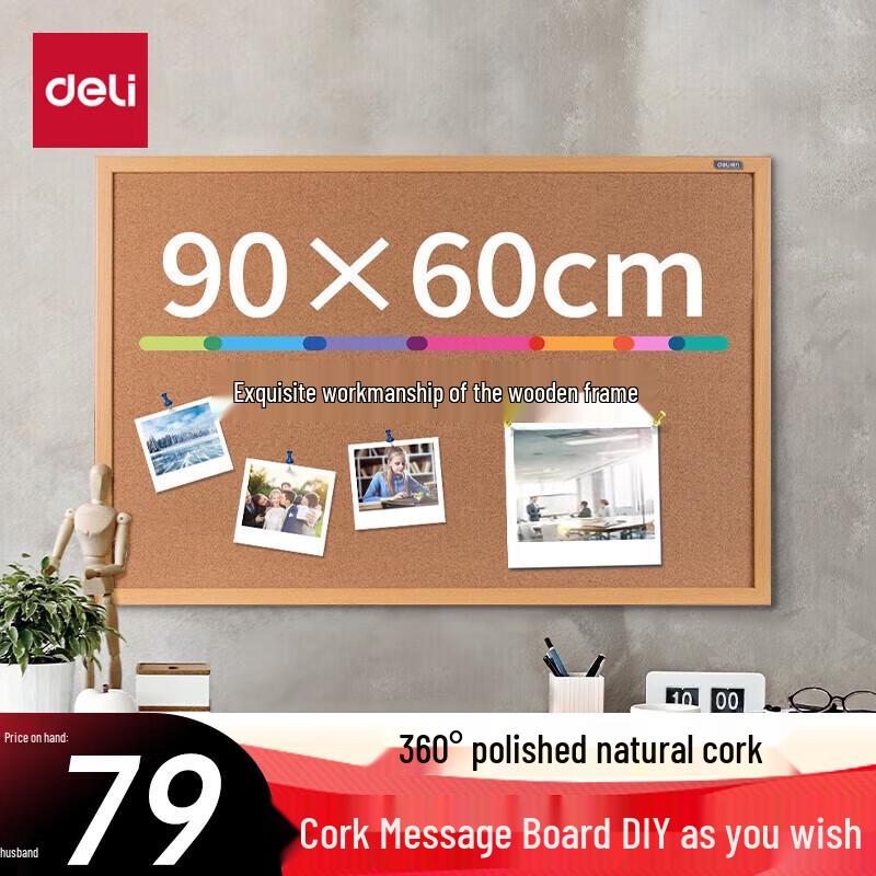 Deli 90x60cm Cork Message Pin Board