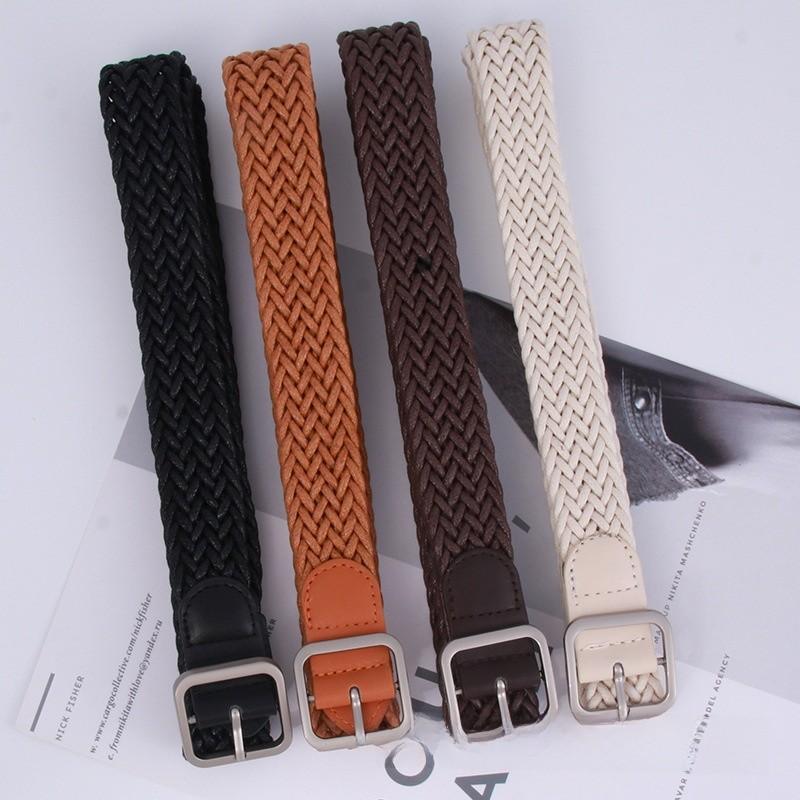 Casual Womens Cotton Linen Woven Belt With Pin Buckle For Daily Wear