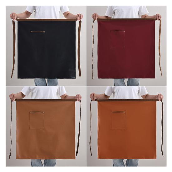 Faux Leather Half Apron for Men Women Waterproof Oil Resistant Cooking Apron with Adjustable Waist Strap Kitchen Fashion Accessory